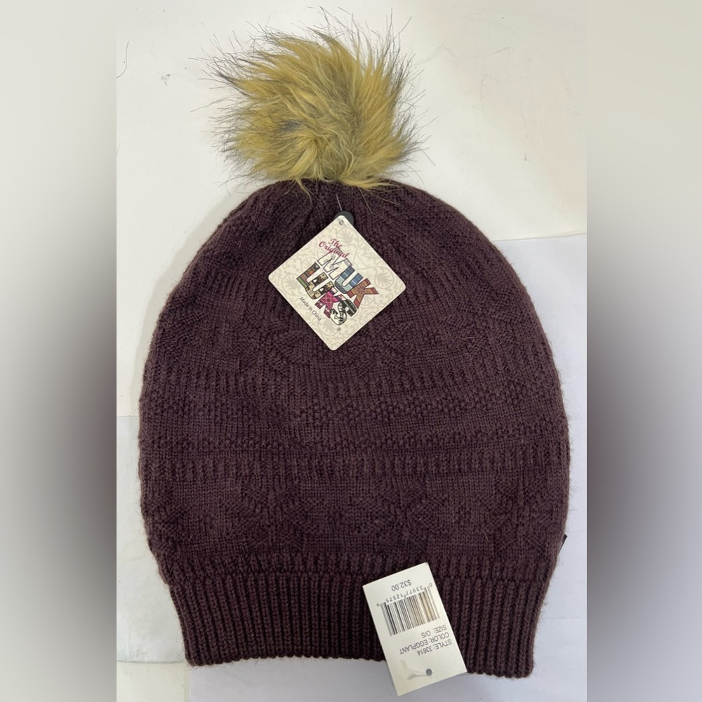 Muk Luks Pom Beanie Winter Hat Eggplant